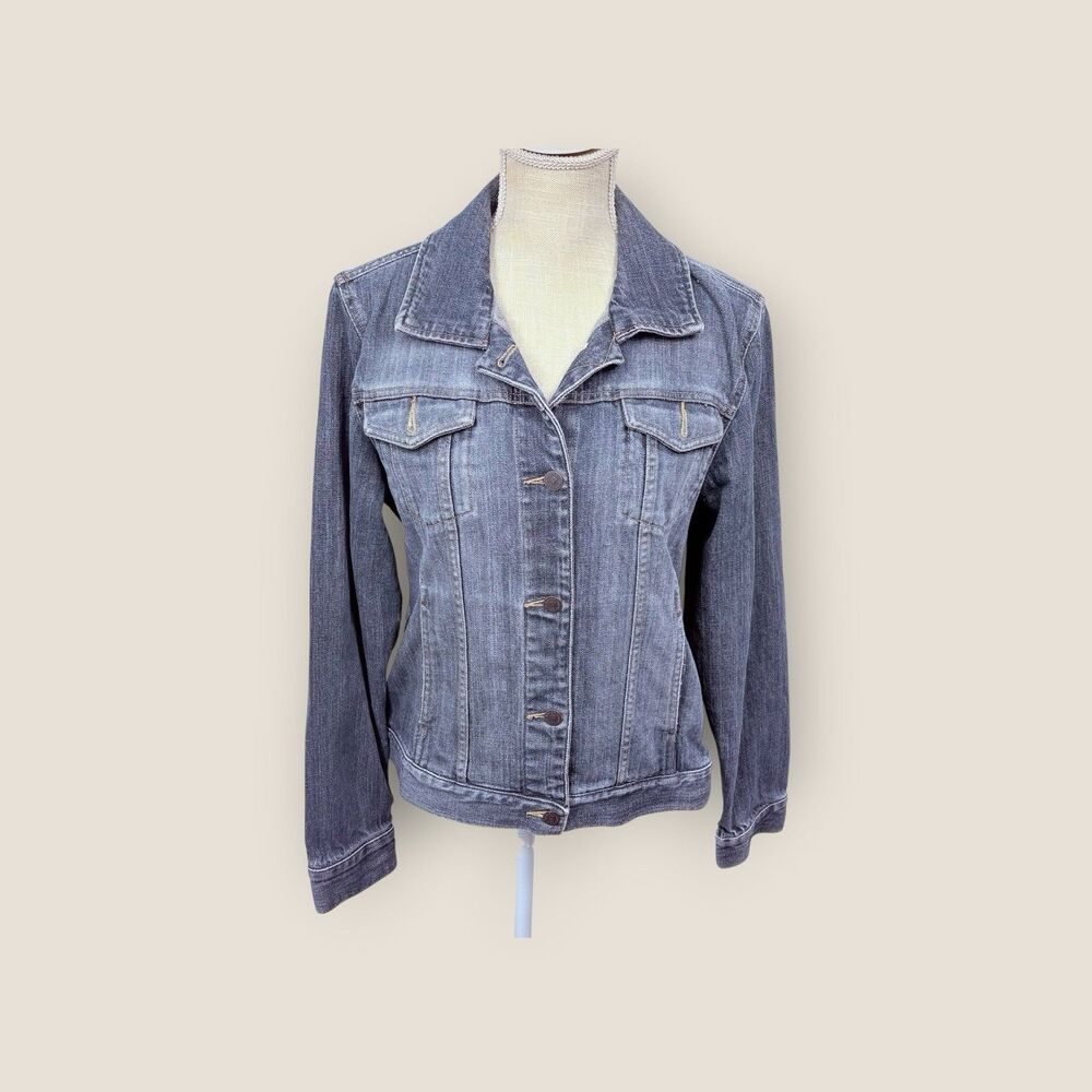 Eddie Bauer Denim Jean Jacket Stretch Classic Medium Wash Womens Size Large Blue